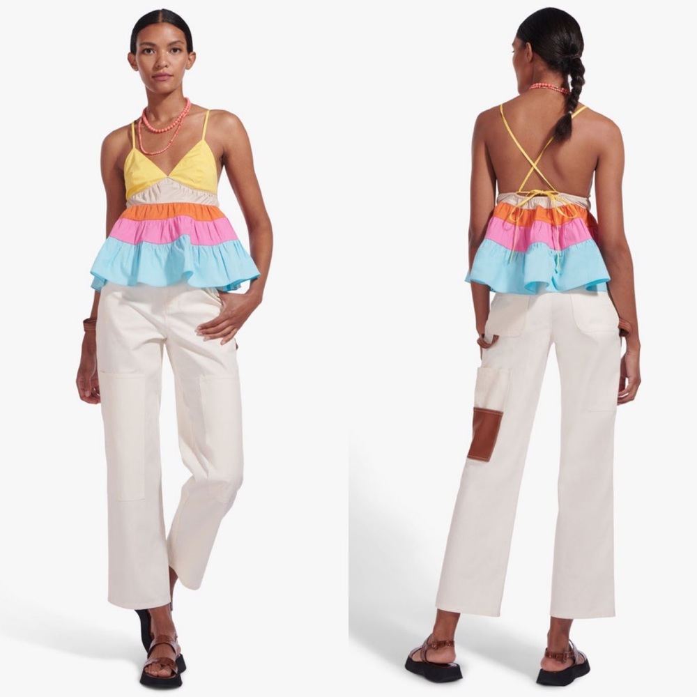 STAUD Olympia Striped Poplin Sleeveless Top NWT